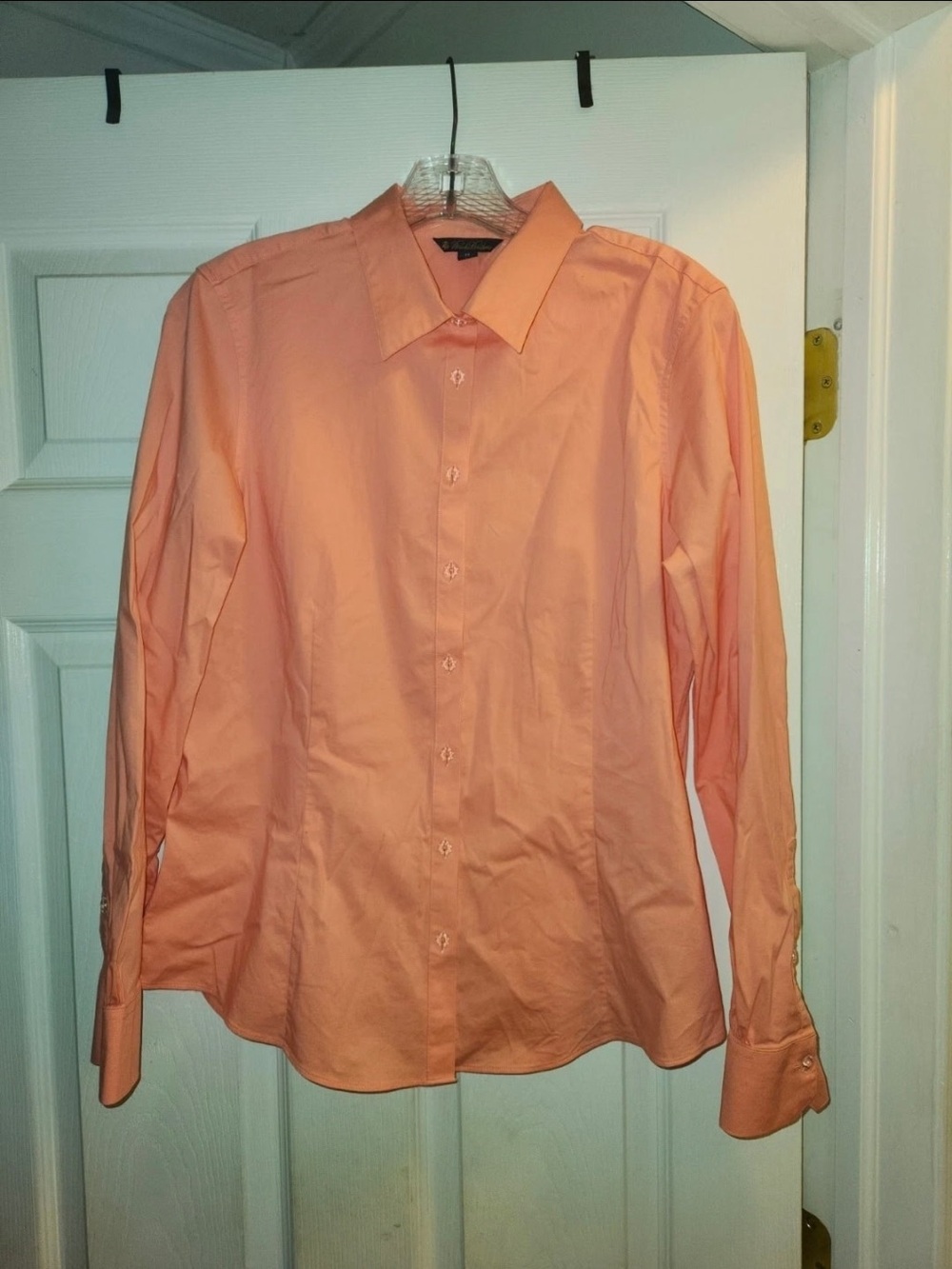 BROOKS BROTHERS Crystal Button Front Shirt Long Sleeve Stretch Peach Womens 14